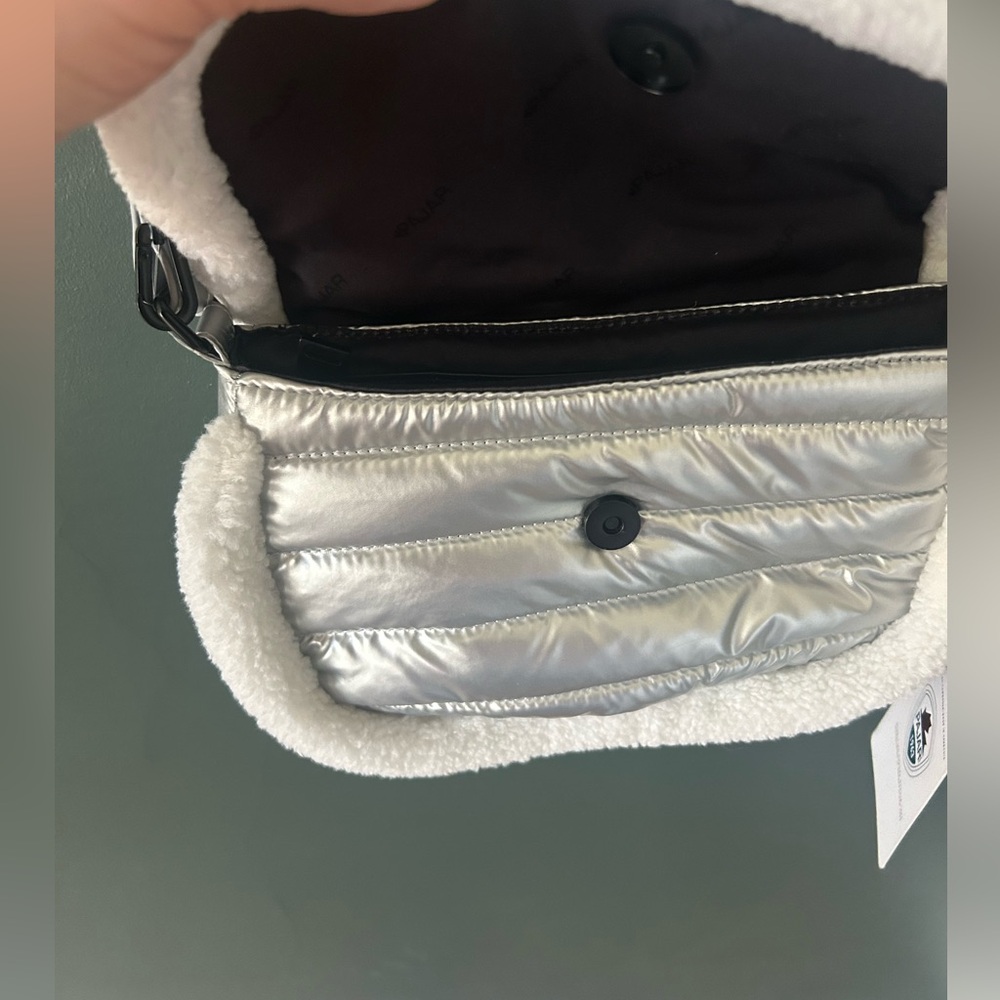 Pajar silver puffer Sherpa shoulder/cross body bag